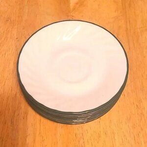 Corelle Callaway White Swirl w/ DARK GREEN Edge Saucers 6.25" Set of 10